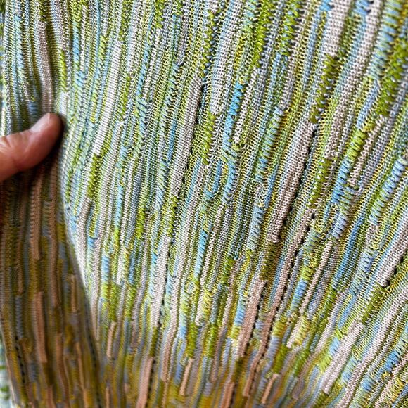 Sigrid Olsen Blue Green Silk Blend Textured Stripe 3/4 Sleeve Sweater Sz L - Picture 7 of 12